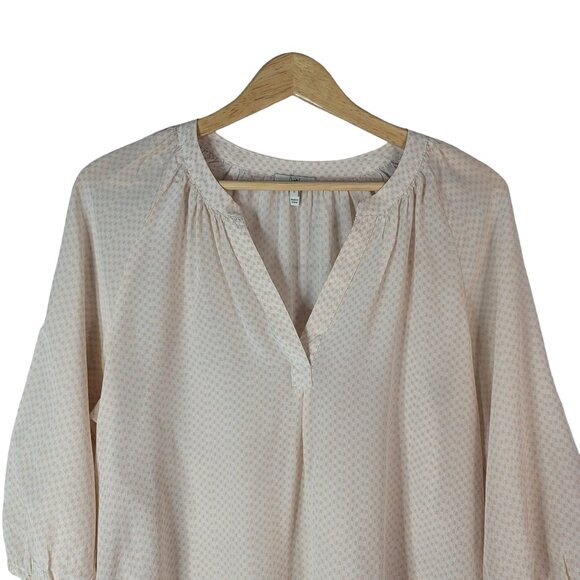 Joie Addie B Top Pink Tan Small 3/4 Sleeve Elastic Cuff V Neck Check Print Silk - Picture 2 of 6